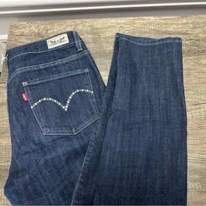 Dark Blue Levi’s Mid Rise Skinny Women's Straight Leg Jeans sz 14 Long 1051